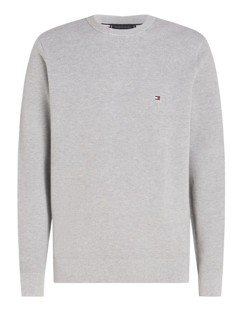 Tommy Hilfiger Baumwoll-Pullover mit Reiskornstruktur und kleiner Logo-Stickerei in Offwhite