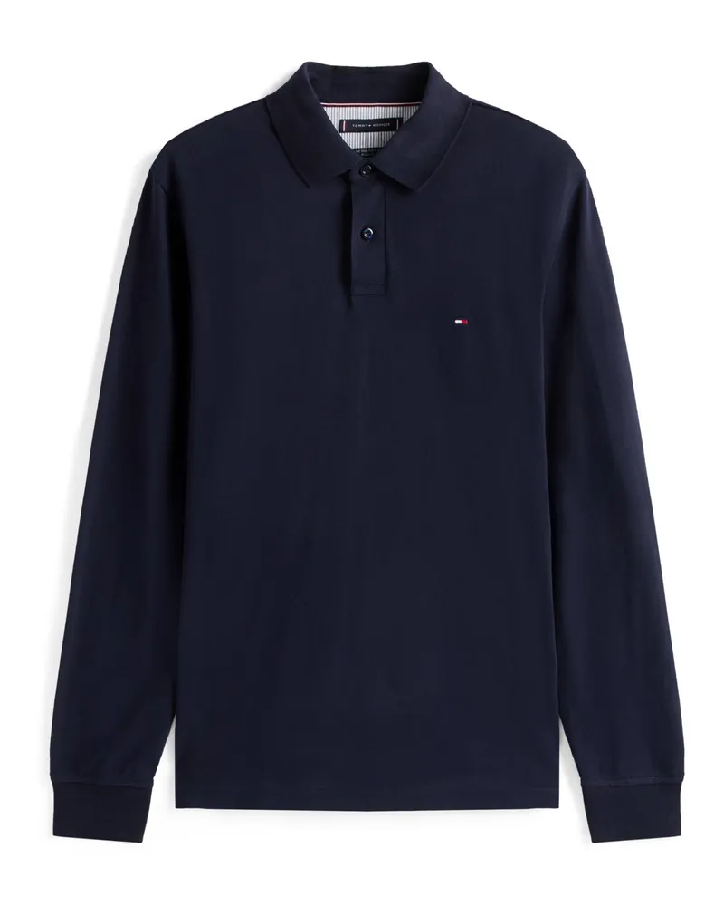 Tommy Hilfiger Langarm-Poloshirt aus Baumwoll-Piqué, Regular Fit in Marine