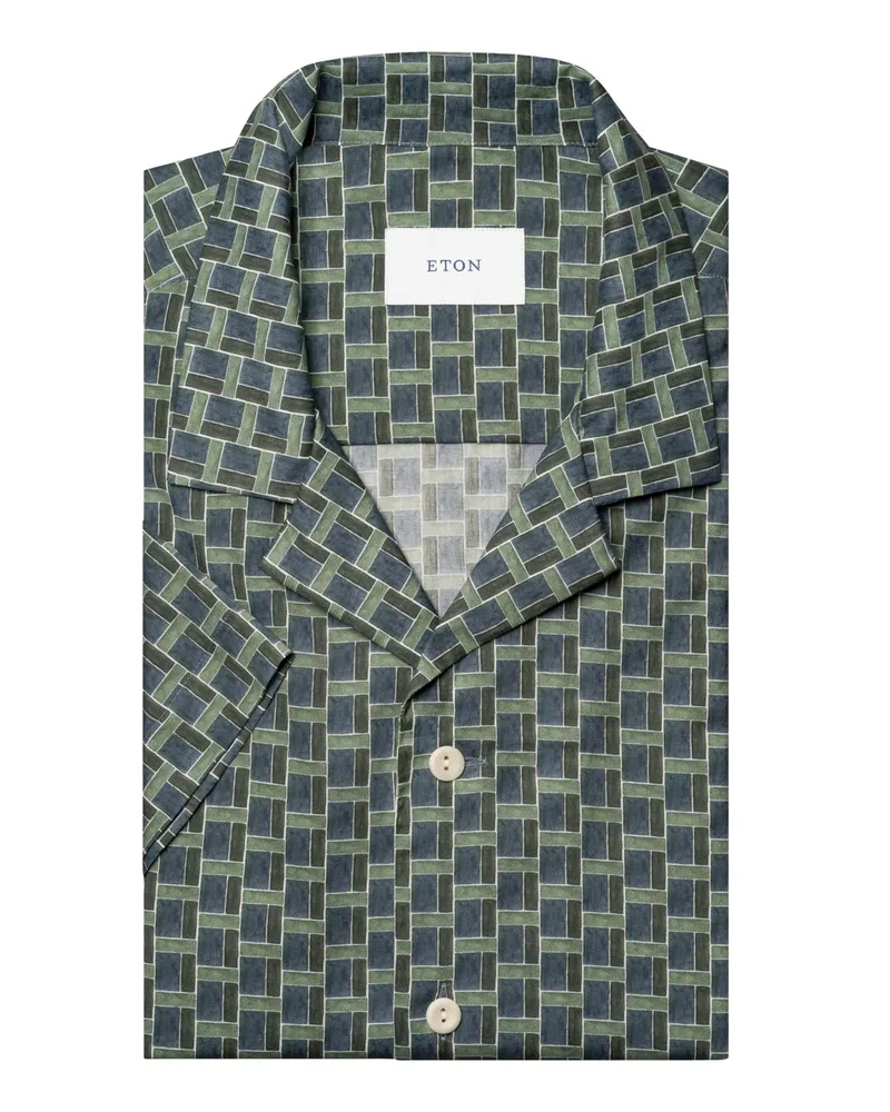 Eton Kurzarmhemd aus Baumwolle mit Print und Resort-Kragen, Contemporary Fit in Grün
