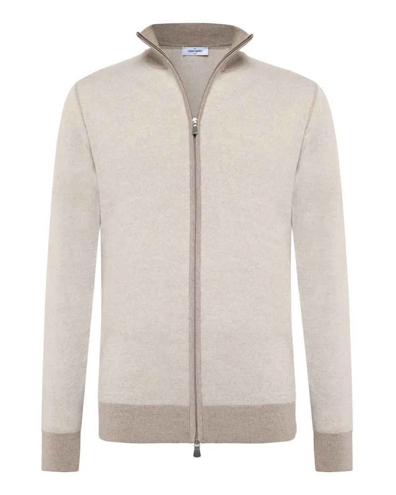 Gran Sasso Strickjacke aus feiner Schurwolle mit Stehkragen und Struktur in Beige