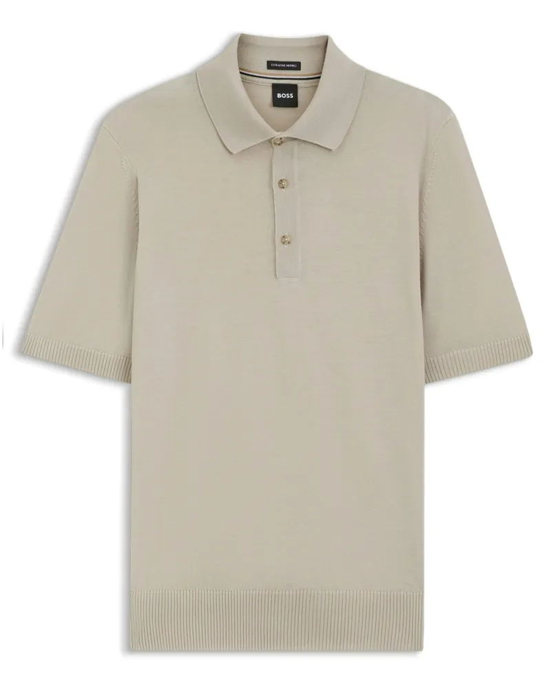 HUGO BOSS Leichtes Feinstrick-Poloshirt aus Schurwolle in Beige