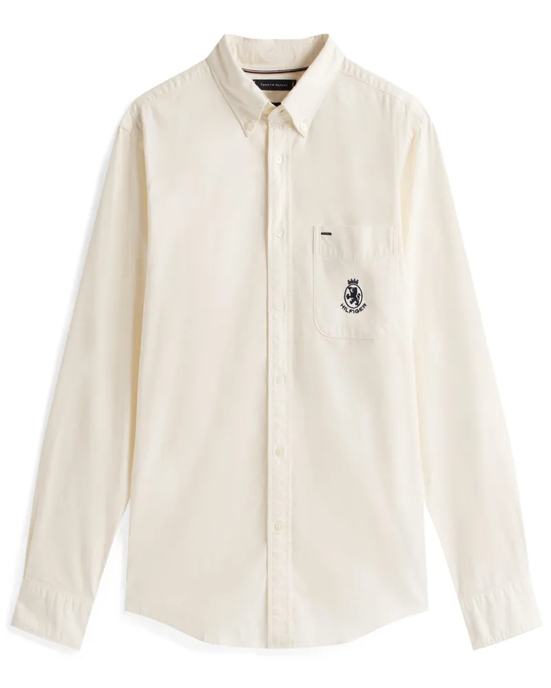 Tommy Hilfiger Oxfordhemd mit Stickerei und Brusttasche, Regular Fit in Offwhite