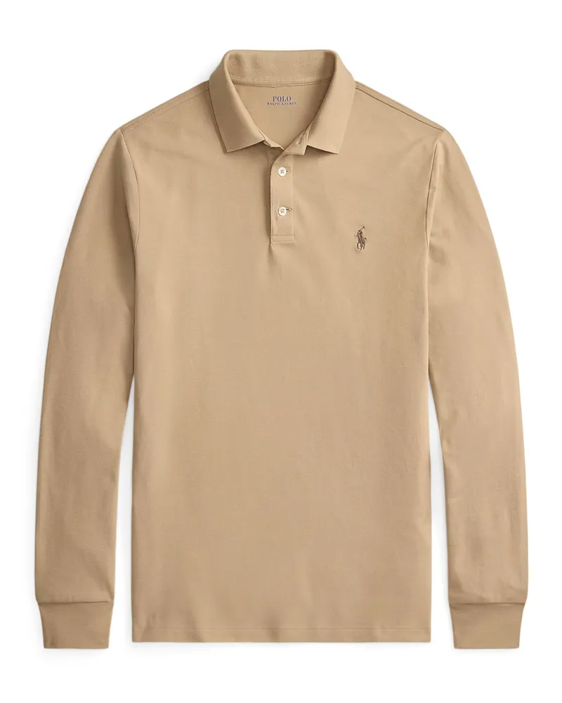 Ralph Lauren Langarm-Poloshirt mit Stretch-Anteil, Custom Slim Fit in Beige