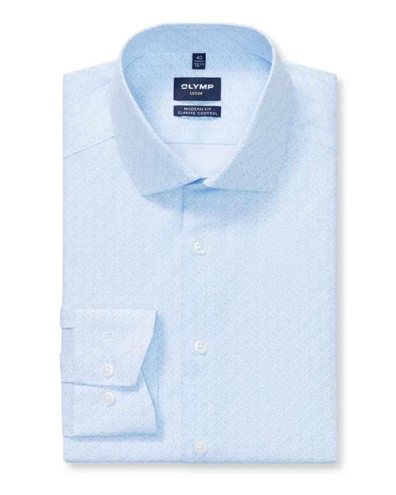 Olymp Luxor, Modern Fit, Gemustertes Hemd mit Climate Control in Hellblau