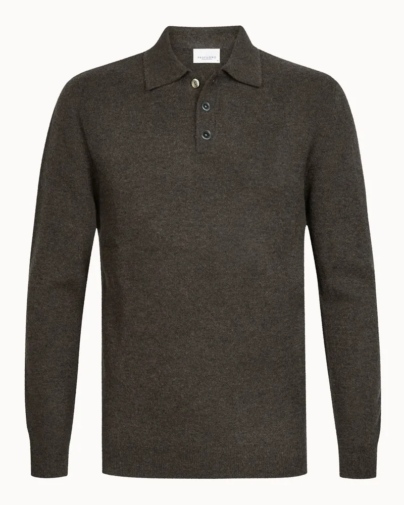 Profuomo Langarm-Strick-Poloshirt aus gekochter Wolle in Dunkelbraun