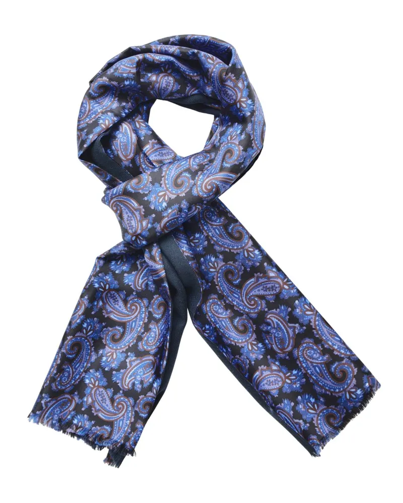 DANTE Schal aus einem Wolle-Seiden-Mix mit Paisley-Muster in Blau