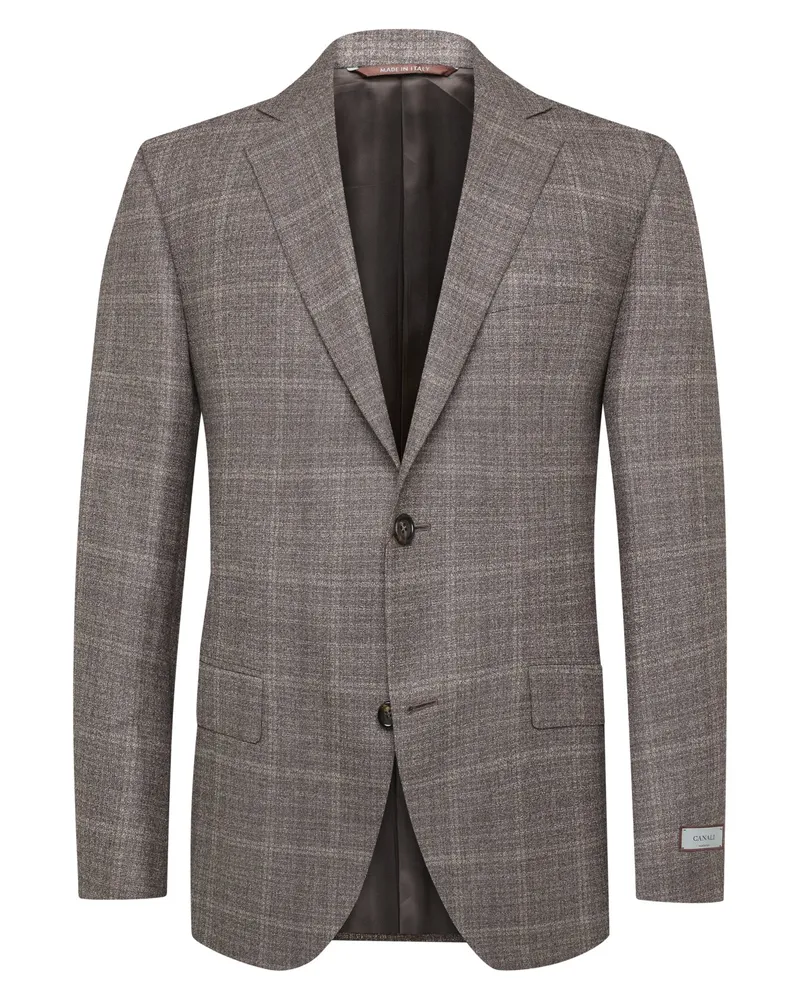 Canali Einreihiges Sakko aus Schurwolle mit Glencheckmuster in Beige