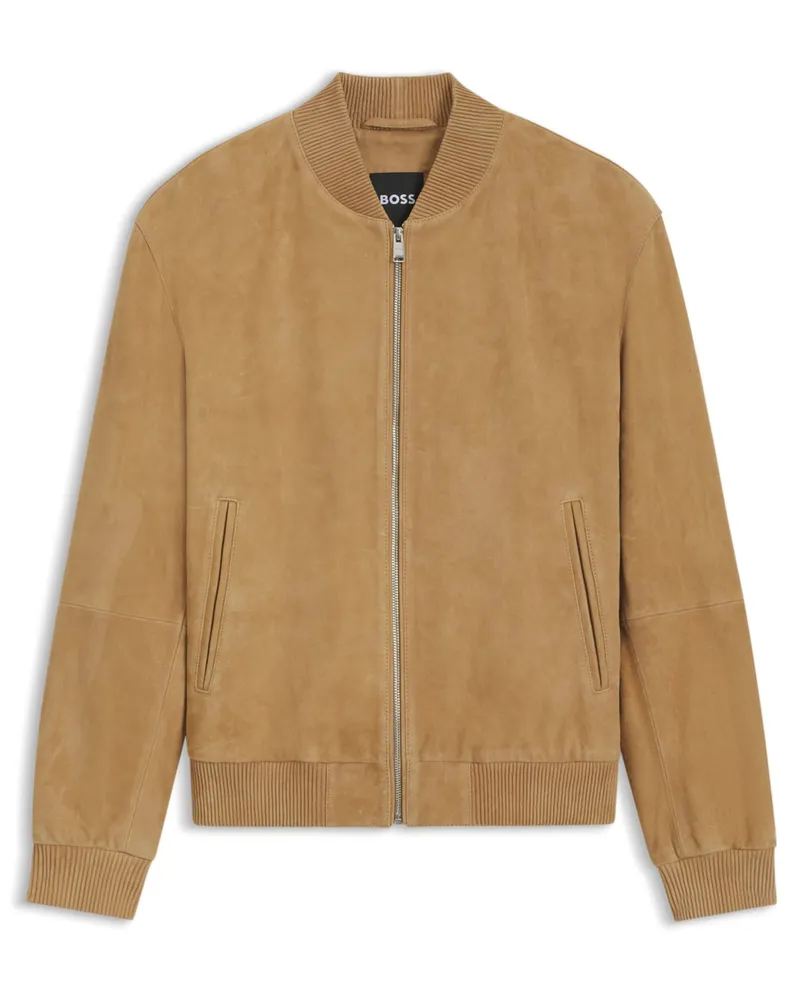 HUGO BOSS Lederblouson aus Ziegenvelours in Beige