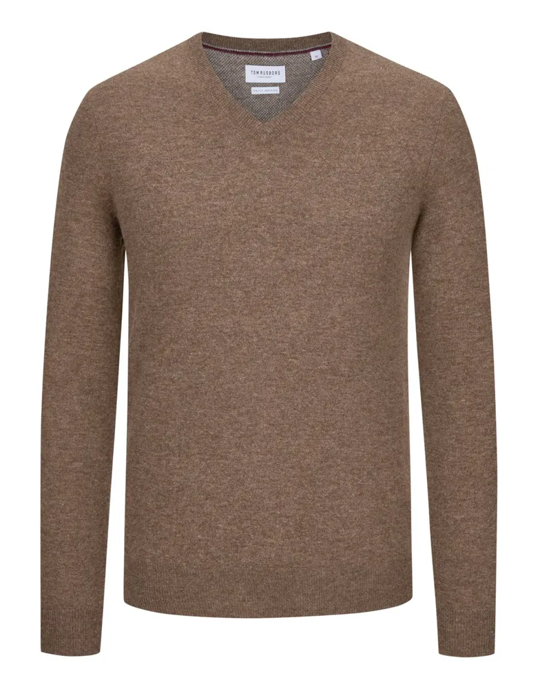 Tom Rusborg Pullover mit V-Ausschnitt aus Merinowolle mit Kaschmir in Braun