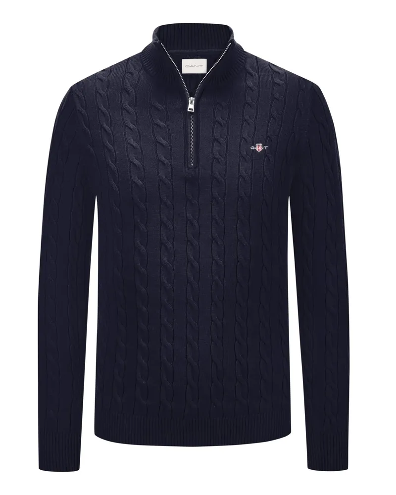 Gant Troyer aus Baumwollstrick mit Zopfmuster und Logo-Stickerei in Marine