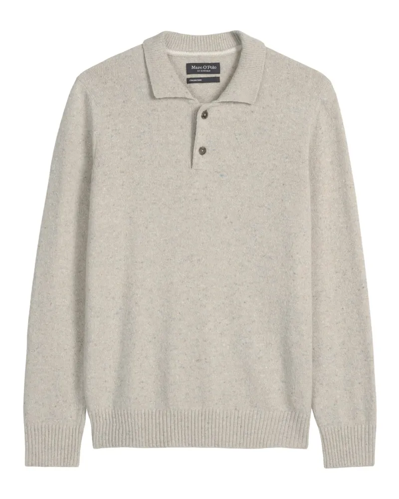 Marc O'Polo Strick-Langarm-Poloshirt aus einem soften Woll-Mix, Regular Fit in Offwhite