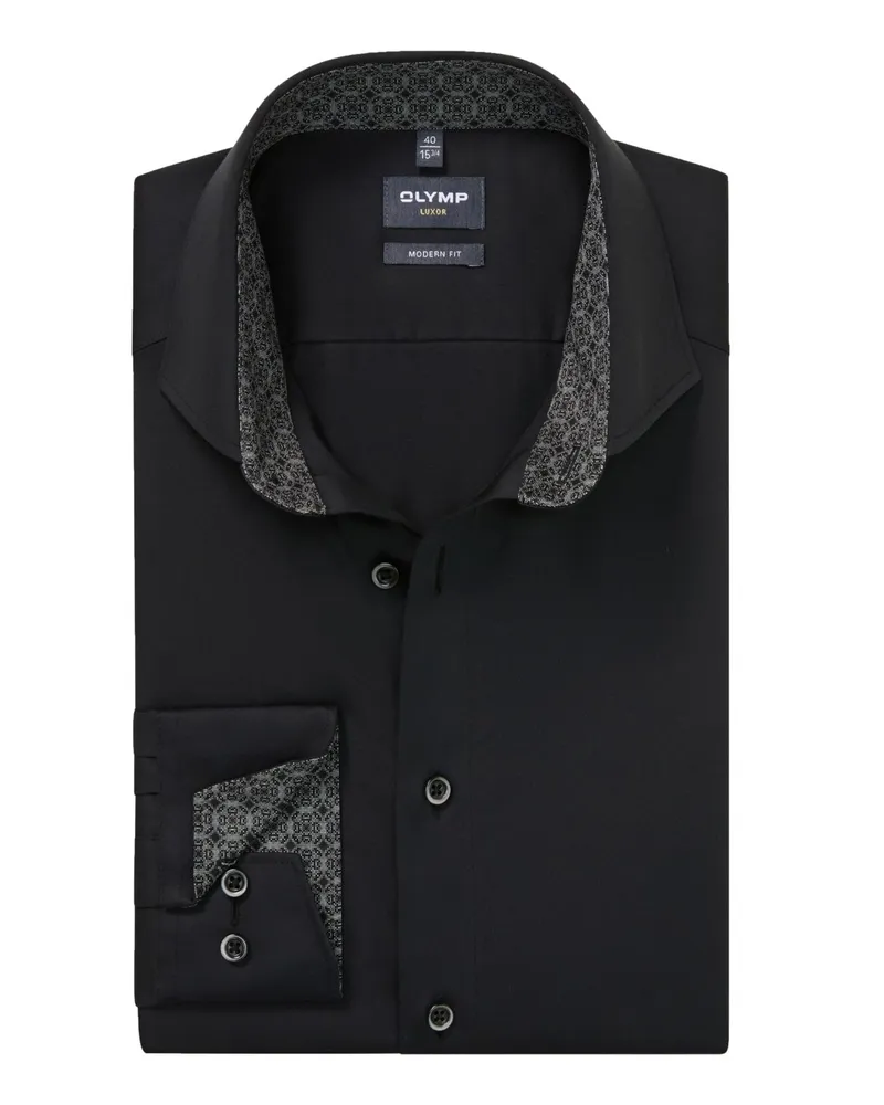 Olymp Luxor, Modern Fit, Bügelfreies Hemd mit Ausputz in Schwarz
