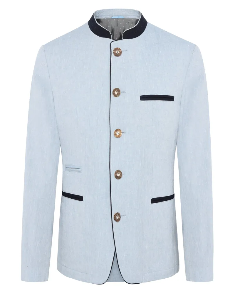 Lodenfrey Trachtenjanker mit Leinenanteil und Samtpaspelierungen in Hellblau