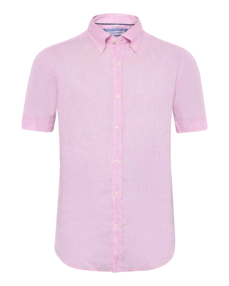 Tom Rusborg Unifarbenes Leinen-Kurzarmhemd mit Button Down-Kragen, Regular in Rosenrot