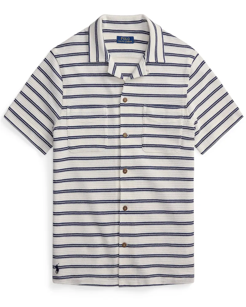 Ralph Lauren Kurzärmliges Strickhemd mit Ringelmuster in Offwhite
