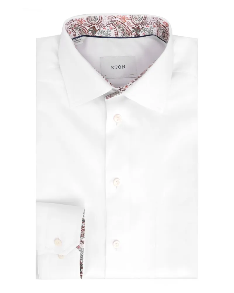 Eton Signature Twill-Businesshemd mit Paisley-Ausputz, Slim in Weiß