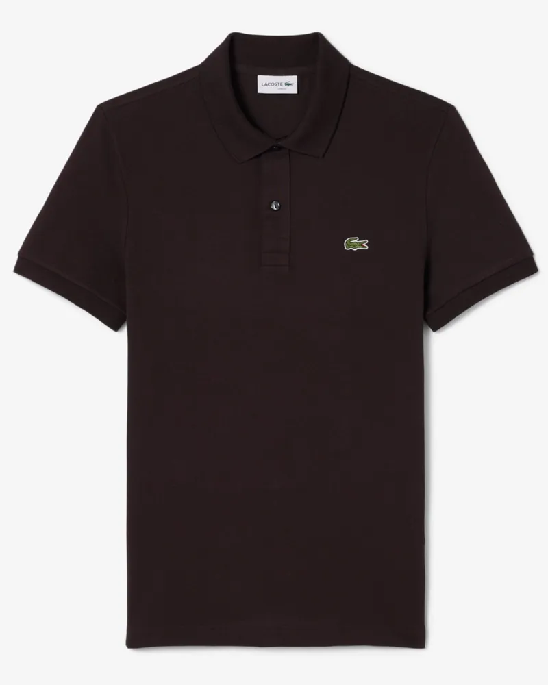 Lacoste Piqué-Poloshirt mit kleiner Krokodil-Stickerei, Slim Fit in Braun