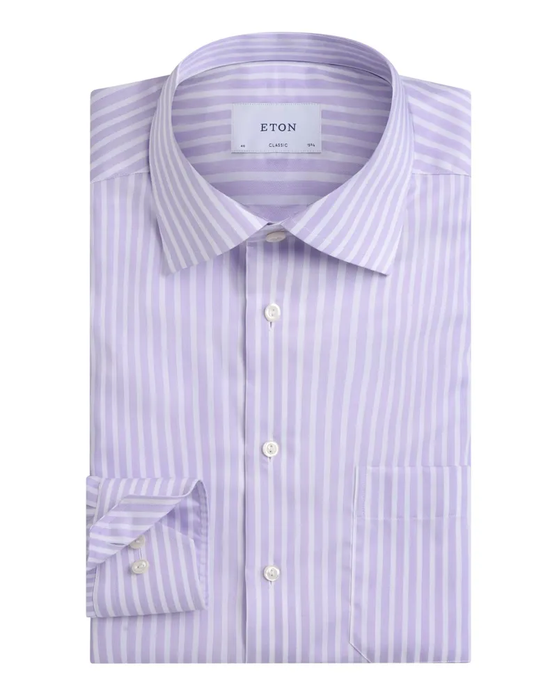 Eton Gestreiftes Twill-Hemd mit Kentkragen in Flieder