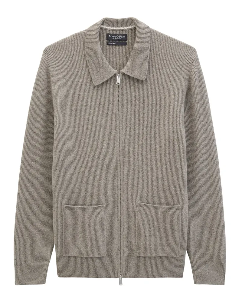 Marc O'Polo Strickjacke in Rippstrick-Qualität mit Polokragen in Beige