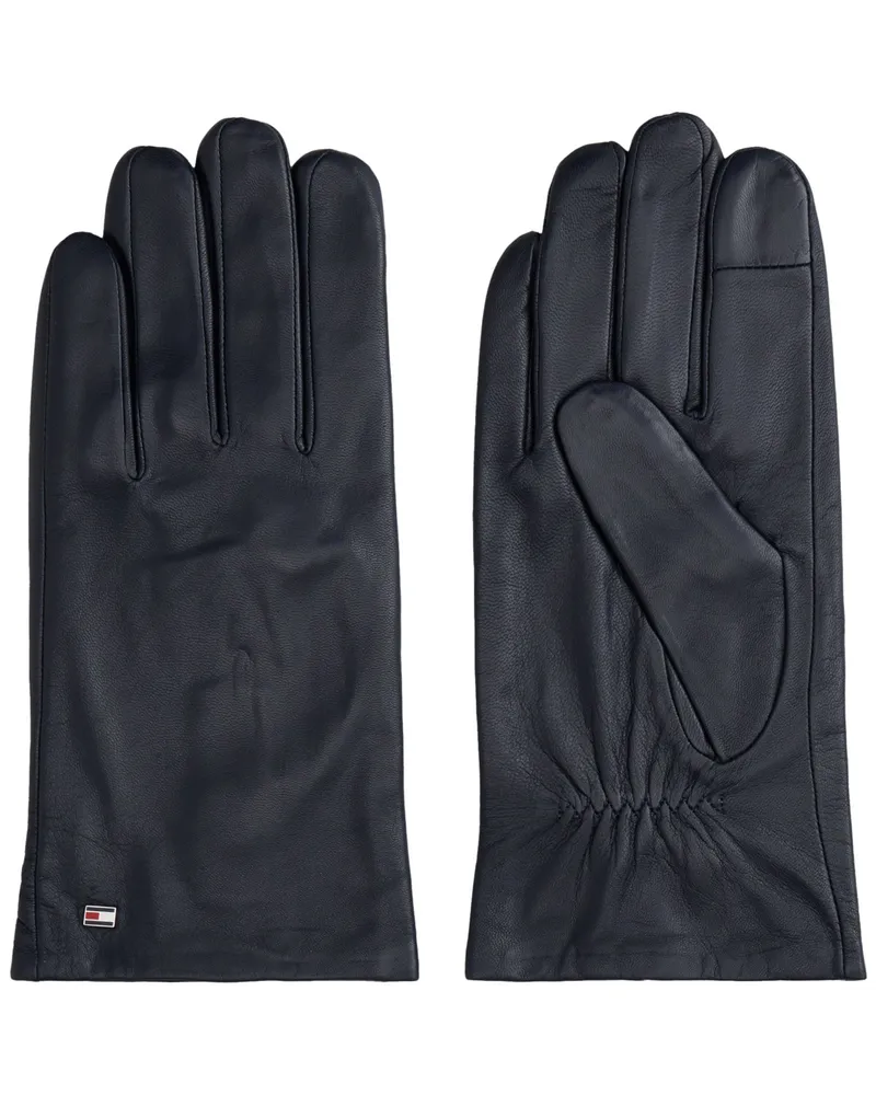 Tommy Hilfiger Lederhandschuhe mit Logo-Aufnäher und softem Futter in Blau