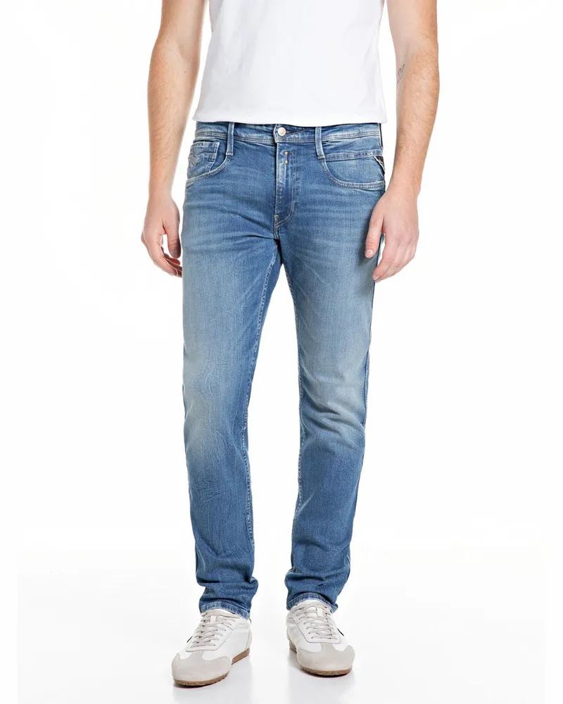 Replay Jeans Anbass im Washed-Look mit Stretch, Slim Fit in Graublau