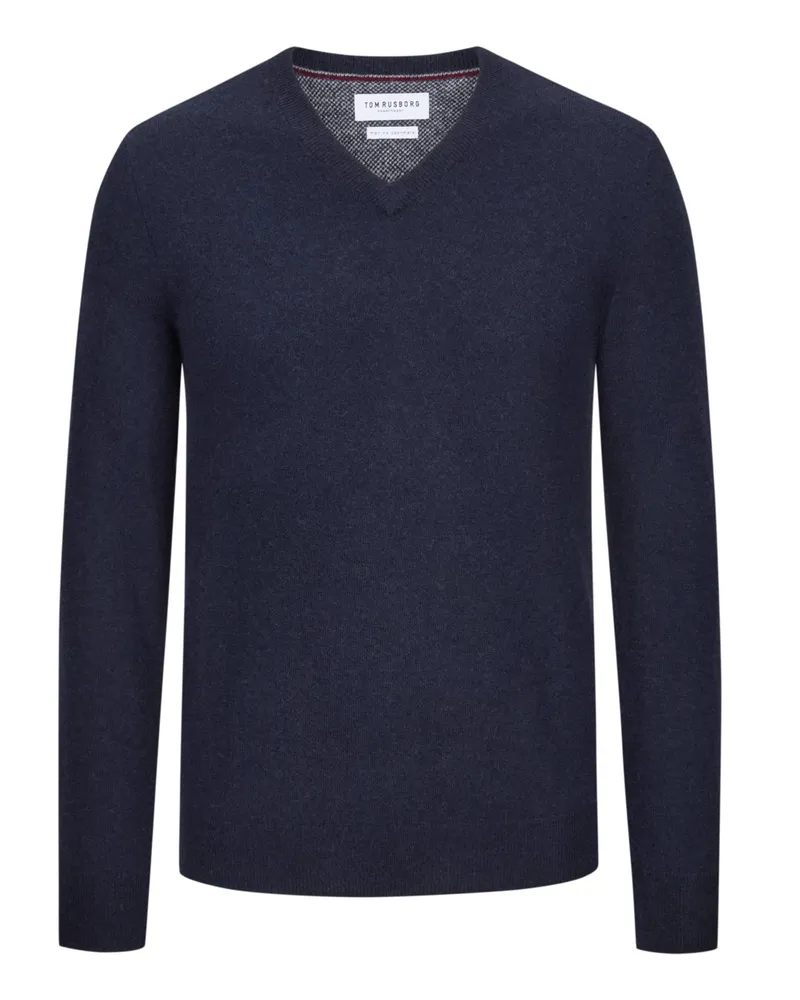 Tom Rusborg Pullover mit V-Ausschnitt aus Merinowolle mit Kaschmir in Marine