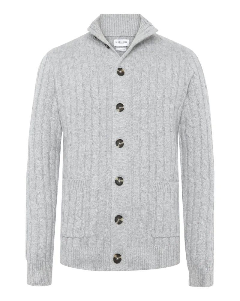 Tom Rusborg Kaschmir-Strickjacke mit Zopfmuster in Silber