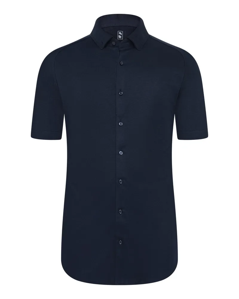 DESOTO Jersey-Kurzarmhemd in Piqué-Qualität, Slim in Marine