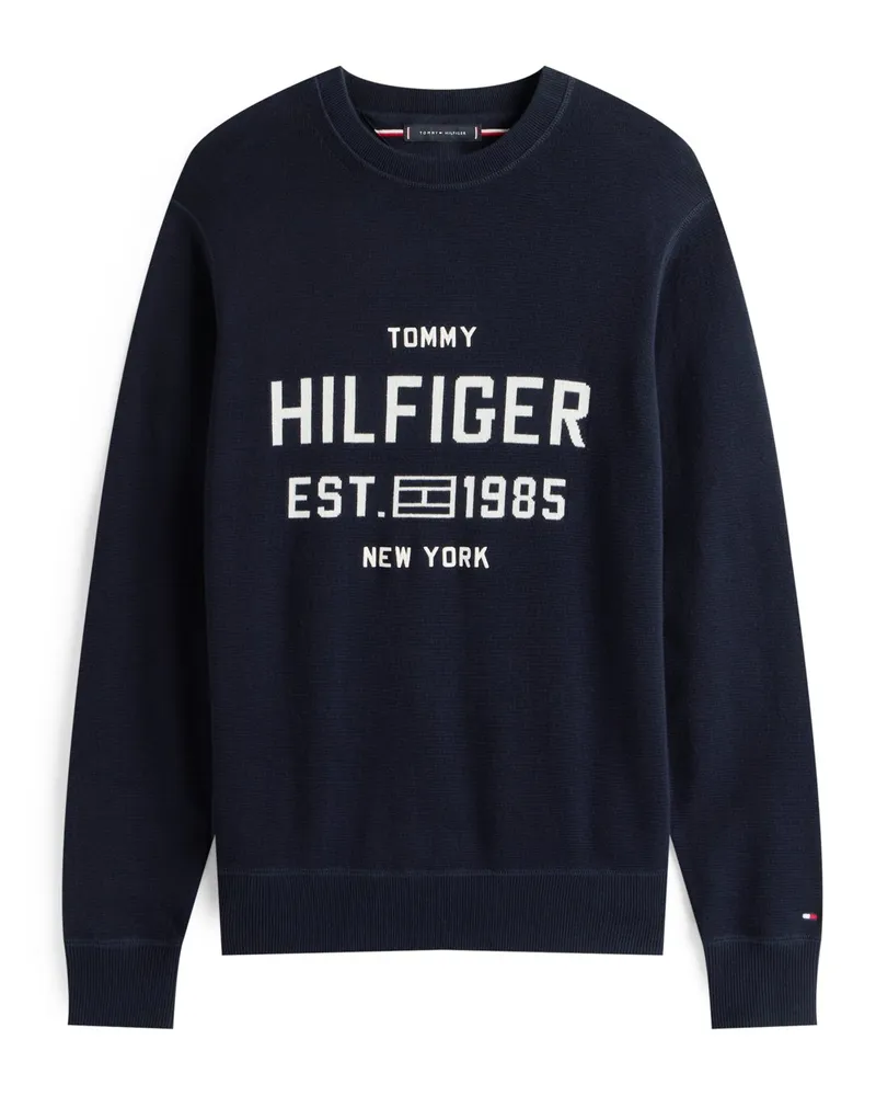 Tommy Hilfiger Pullover aus Bio-Baumwolle mit Label-Prägung in Marine