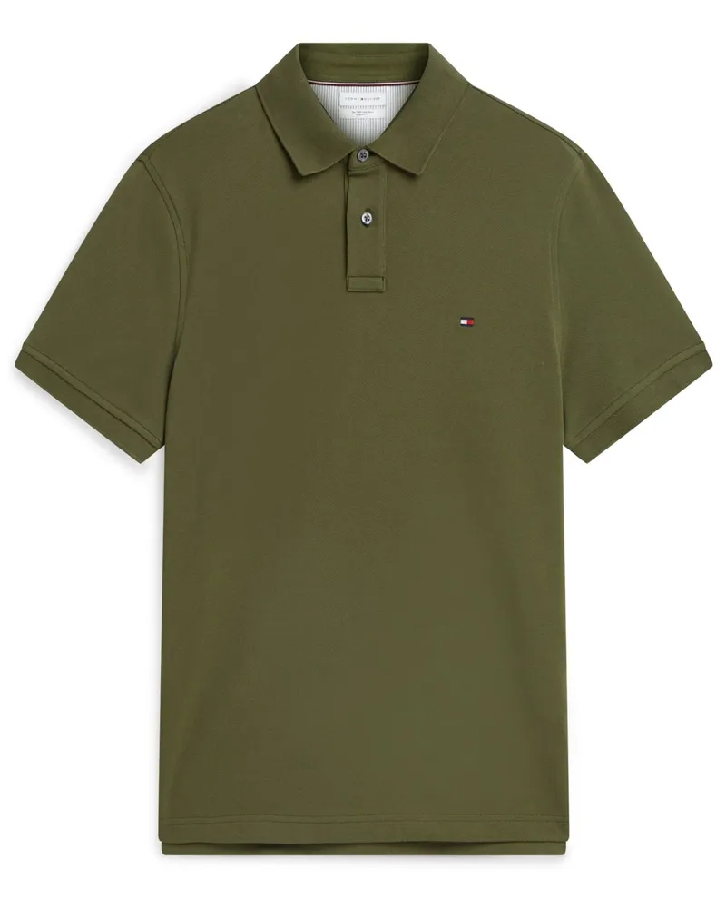 Tommy Hilfiger Unifarbenes Poloshirt 1985 und kleiner Flag-Stickerei, Regular Fit in Oliv