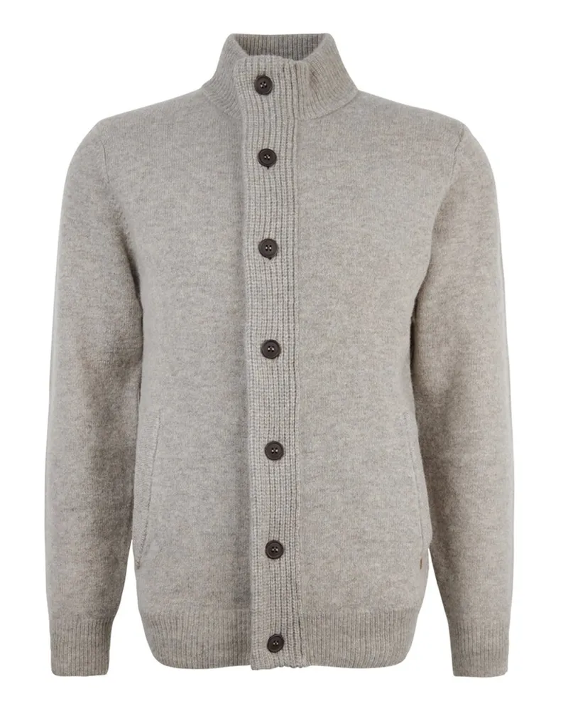 Barbour Cardigan aus Lammwolle mit Knopfleiste und Zip in Graublau