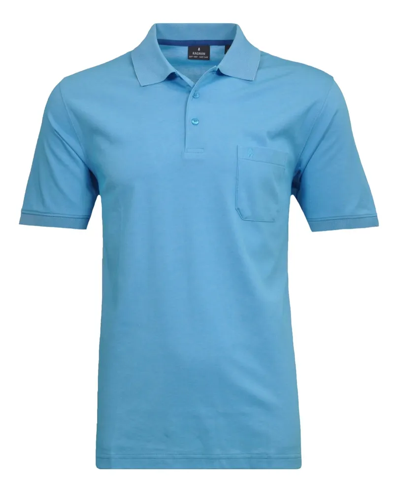 Ragman Unifarbenes Poloshirt aus einem Baumwoll-Mix mit Brusttasche in Blau