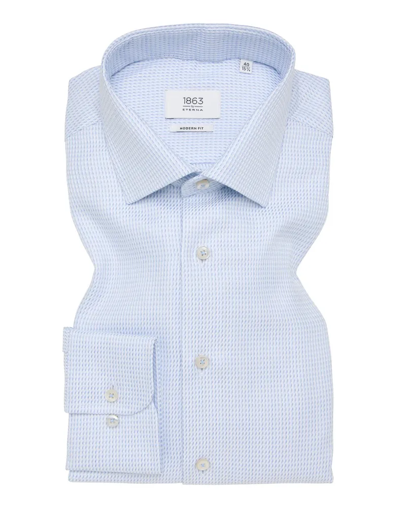 Eterna Vollzwirn Hemd aus Baumwolle mit feinem Muster, Modern Fit in Hellblau