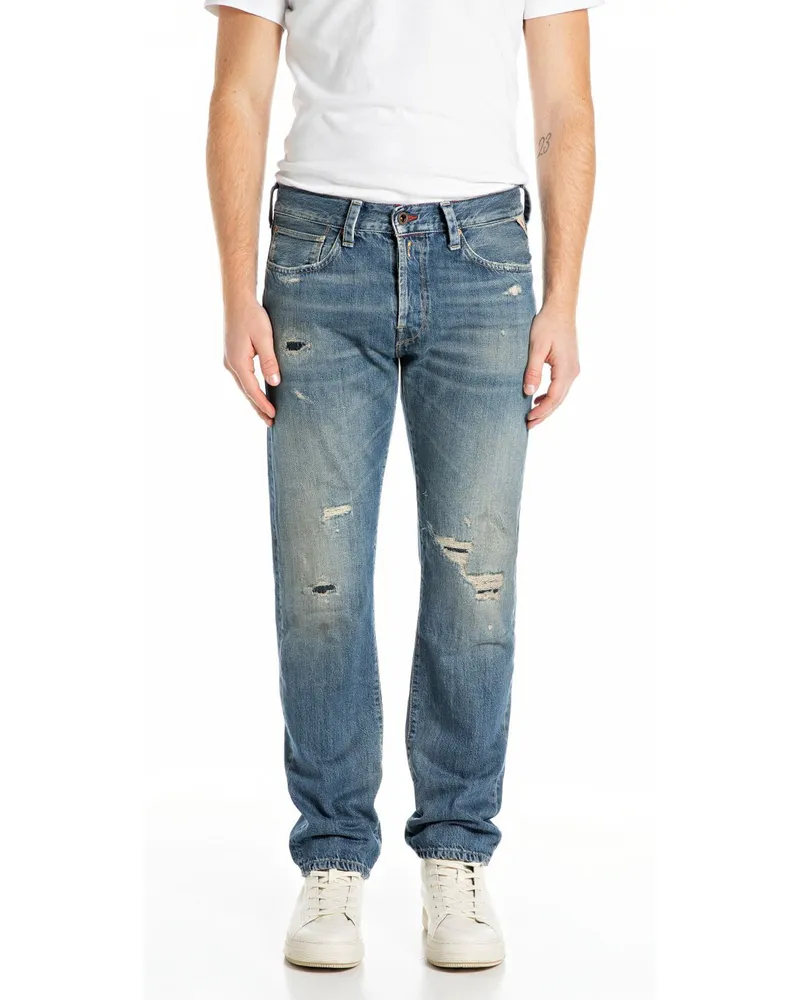 Replay Jeans Deryck aus Baumwolle im Used-Look, Regular Fit in Hellblau