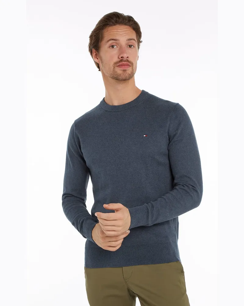 Tommy Hilfiger Softer Rundhalspullover mit Kaschmiranteil und kleiner Flag-Stickerei in Denim