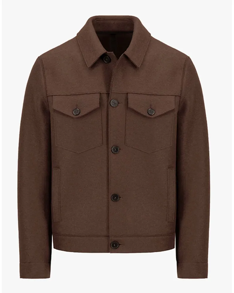 Harris Wharf London Worker-Jacke aus Schurwolle mit Zip und Umlegekragen in Braun