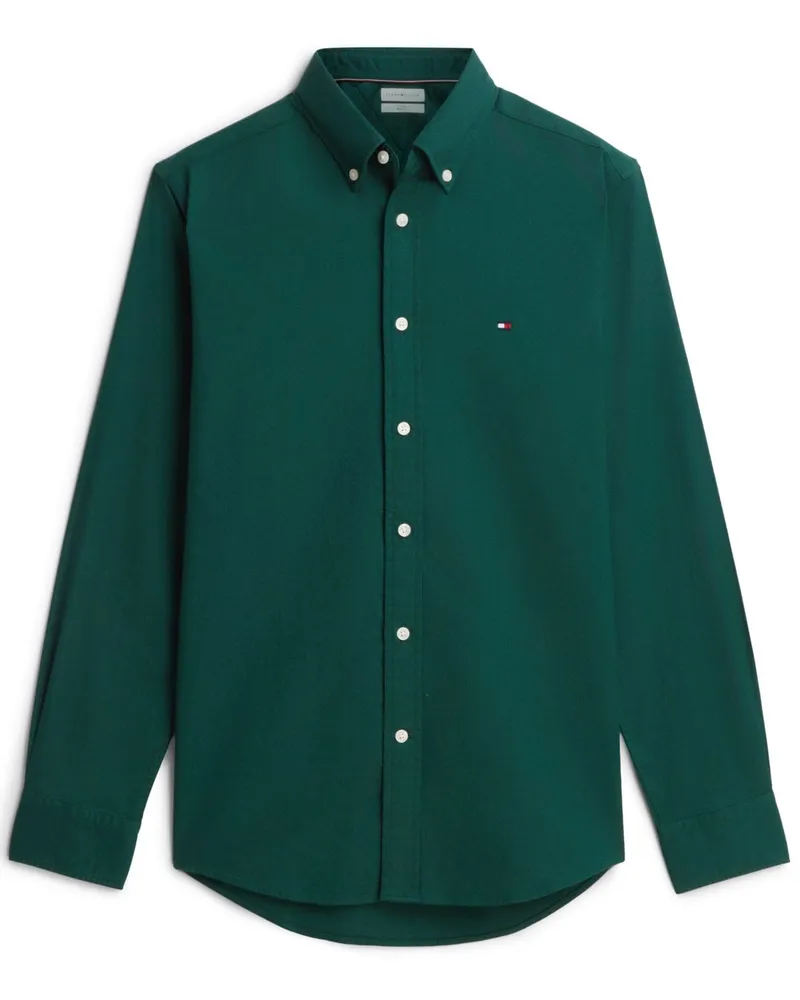 Tommy Hilfiger Unifarbenes THEFLEX Flanellhemd mit Button Down-Kragen in Grün