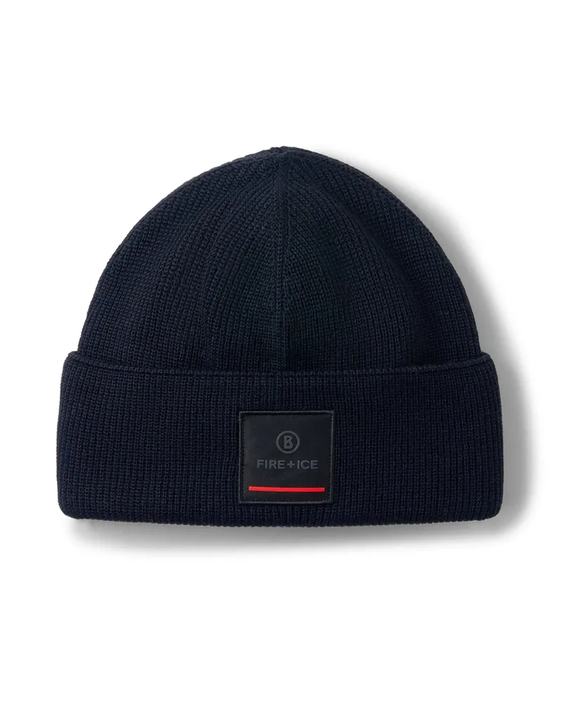 Bogner Fire & Ice Strickmütze aus einem Schurwollgemisch mit Label-Aufnäher in Marine
