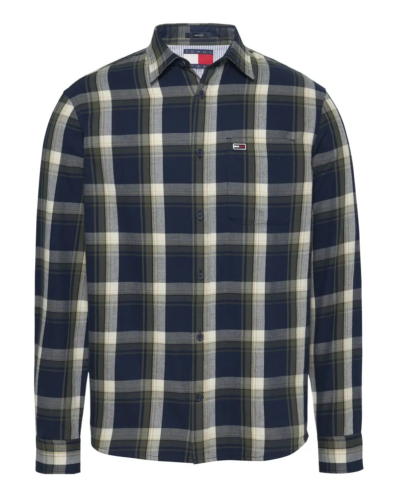 Tommy Hilfiger Flanellhemd mit Glencheck-Muster und Logo-Stickerei, Regular Fit Marine