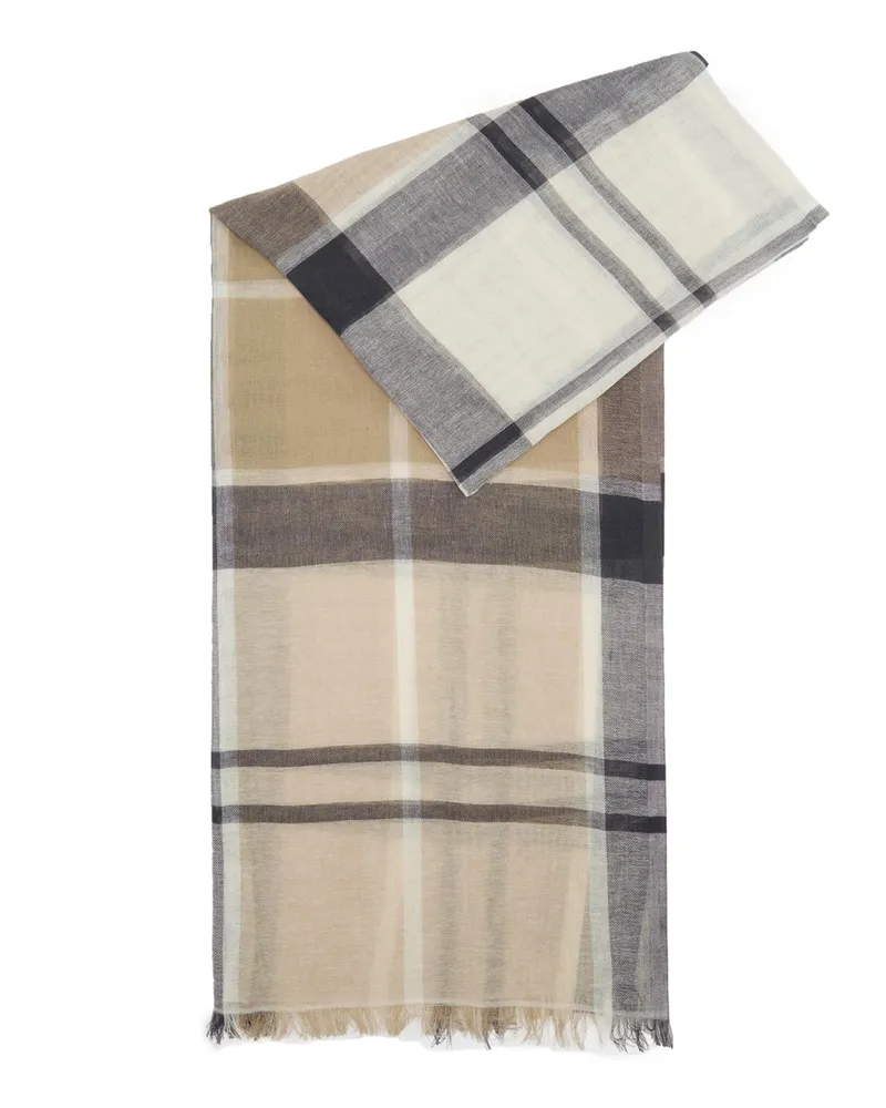 Barbour Softer Damen-Schal mit Tartanmuster und Leinenanteil in Beige