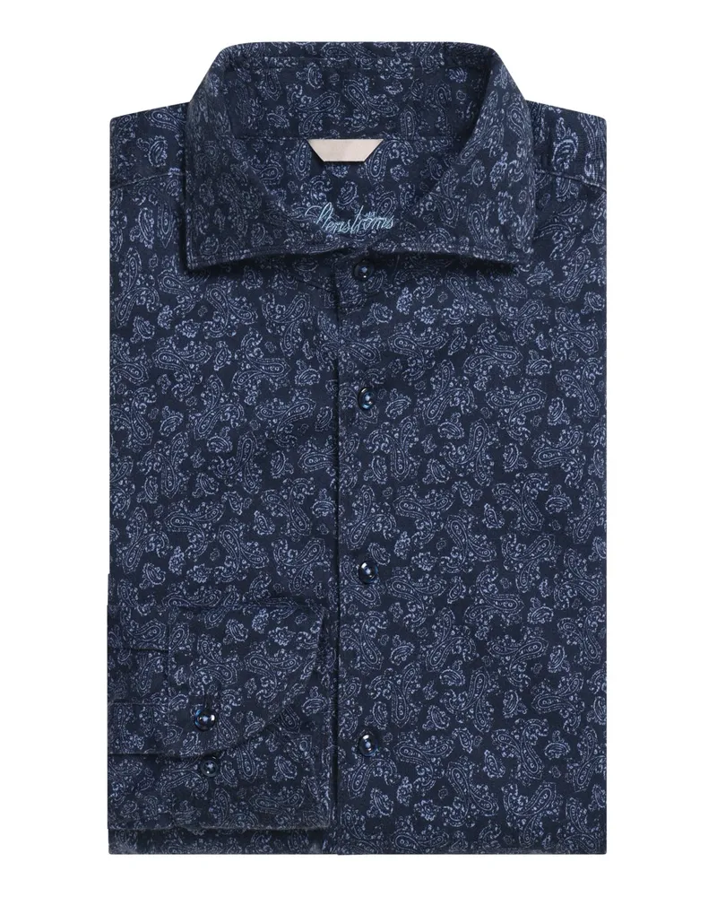 Stenströms Hemd mit Paisley-Muster aus Twofold Super Cotton, Slimline in Marine