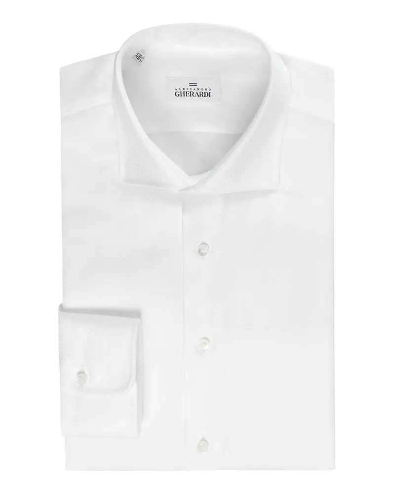 Alessandro Gherardi Unifarbenes Hemd mit Dobby-Webmuster, Regular Fit in Weiß