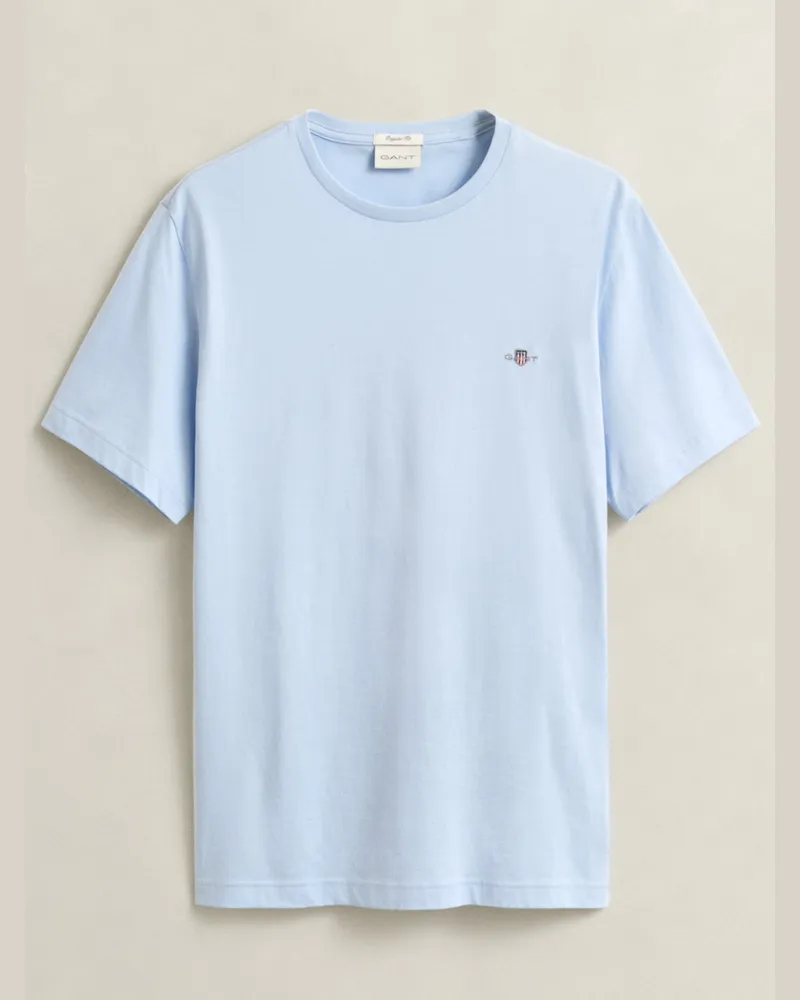 Gant Unifarbenes T-Shirt mit Logo-Stickerei, Regular Fit in Hellblau