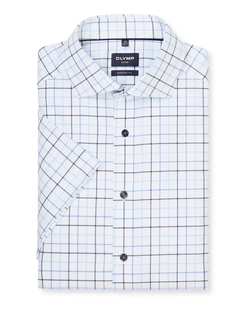 Olymp Luxor, Modern Fit, Kurzarmhemd aus Baumwolle mit Check-Muster in Hellblau