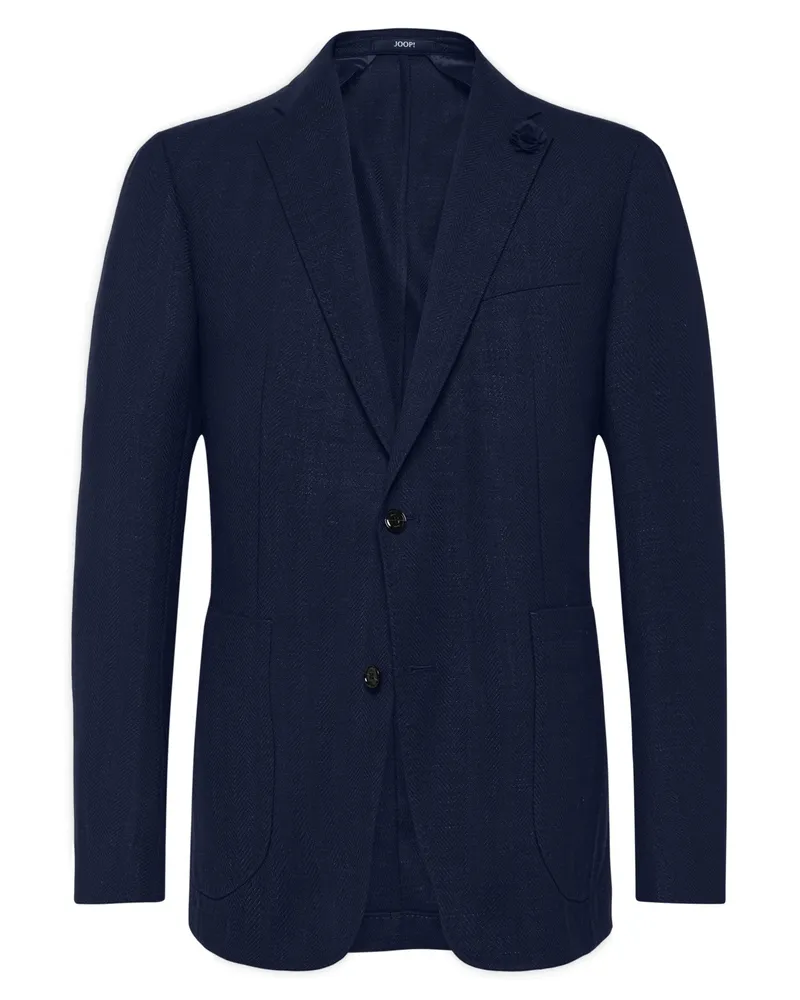 JOOP! Sakko aus einem Wolle-Leinen-Mix mit Fischgrätstruktur in Blau