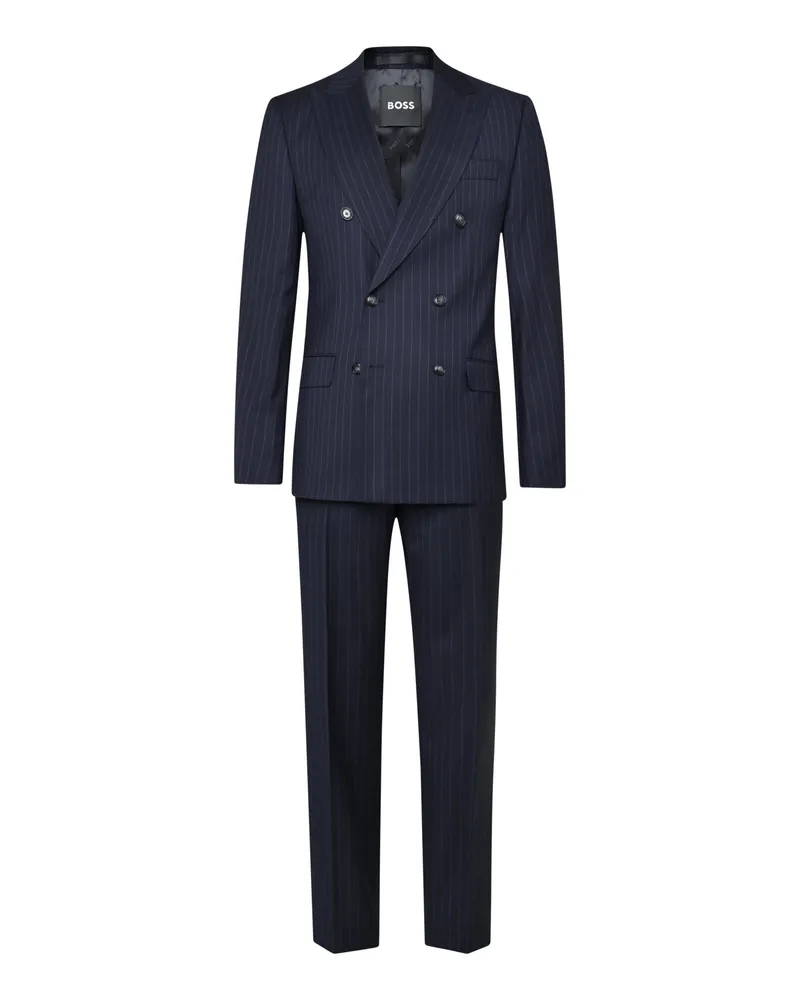 HUGO BOSS Zweiteiliger Anzug aus Stretch-Schurwolle mit Nadelstreifen, Slim Fit in Marine