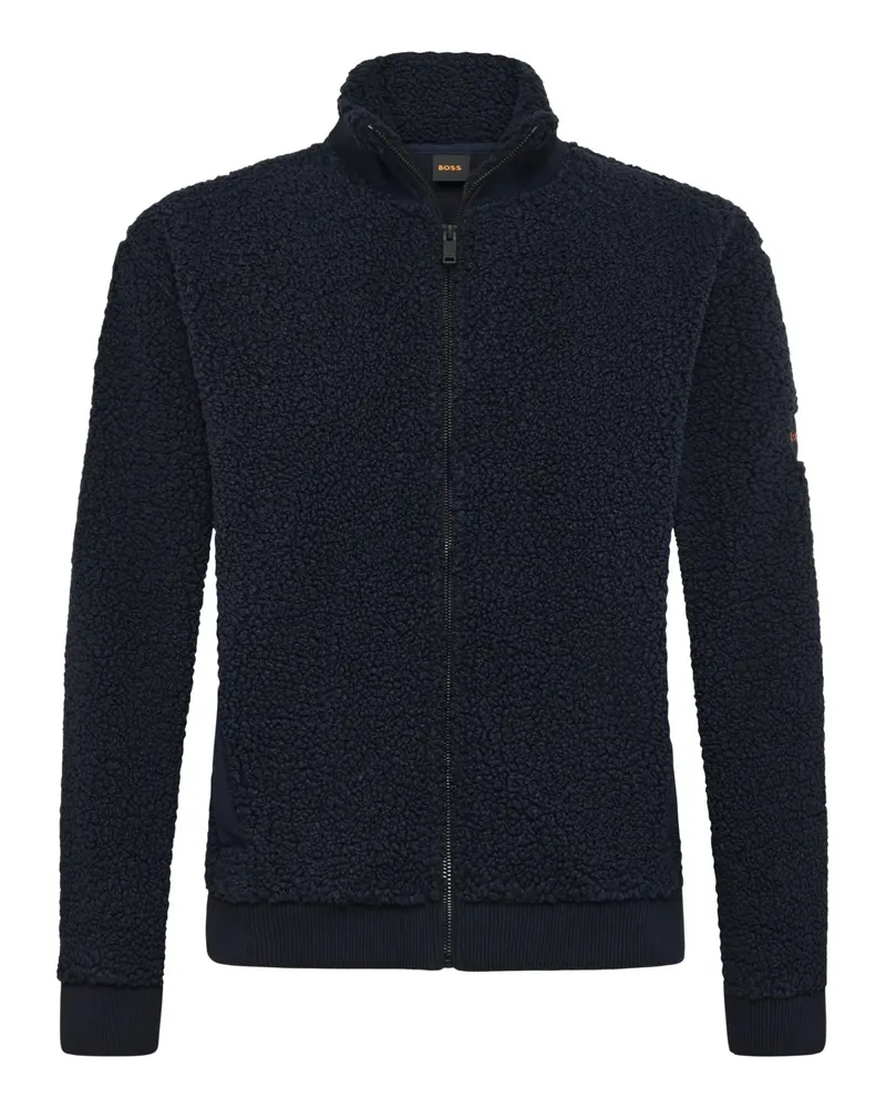 HUGO BOSS Fleecejacke in Teddyfell-Qualität mit Stehkragen in Marine