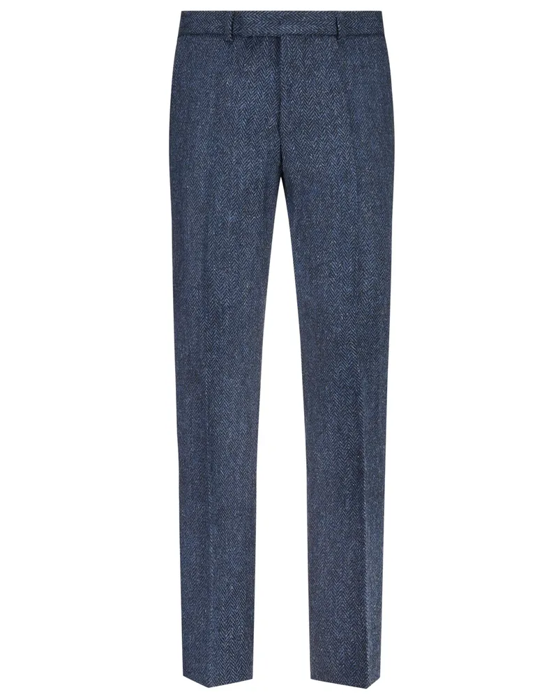 Wellington of Bilmore Harris Tweed Hose aus Schurwolle mit Fischgrätmuster, Regular Fit in Blau