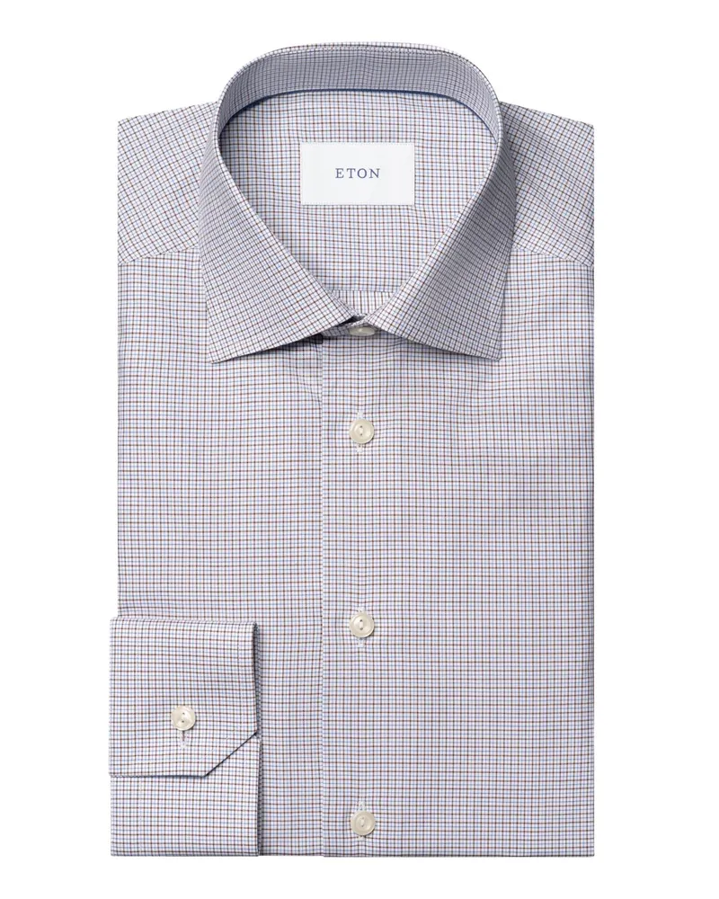Eton Hemd aus Bio-Baumwolle mit feinem Karo, Slim Fit in Hellbraun