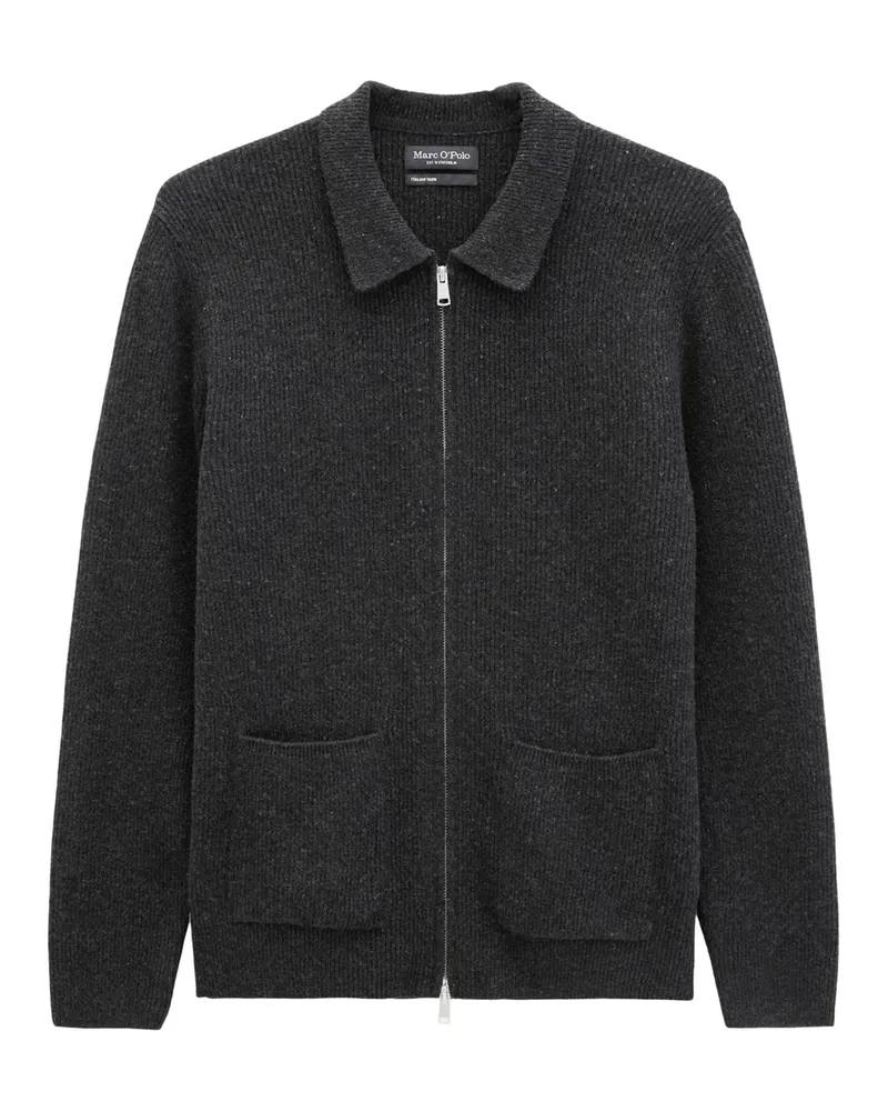 Marc O'Polo Strickjacke in Rippstrick-Qualität mit Polokragen in Anthrazit